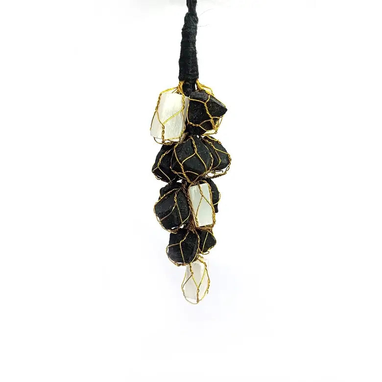 Black Tourmaline with Selenite Car Hanging Raw Stones