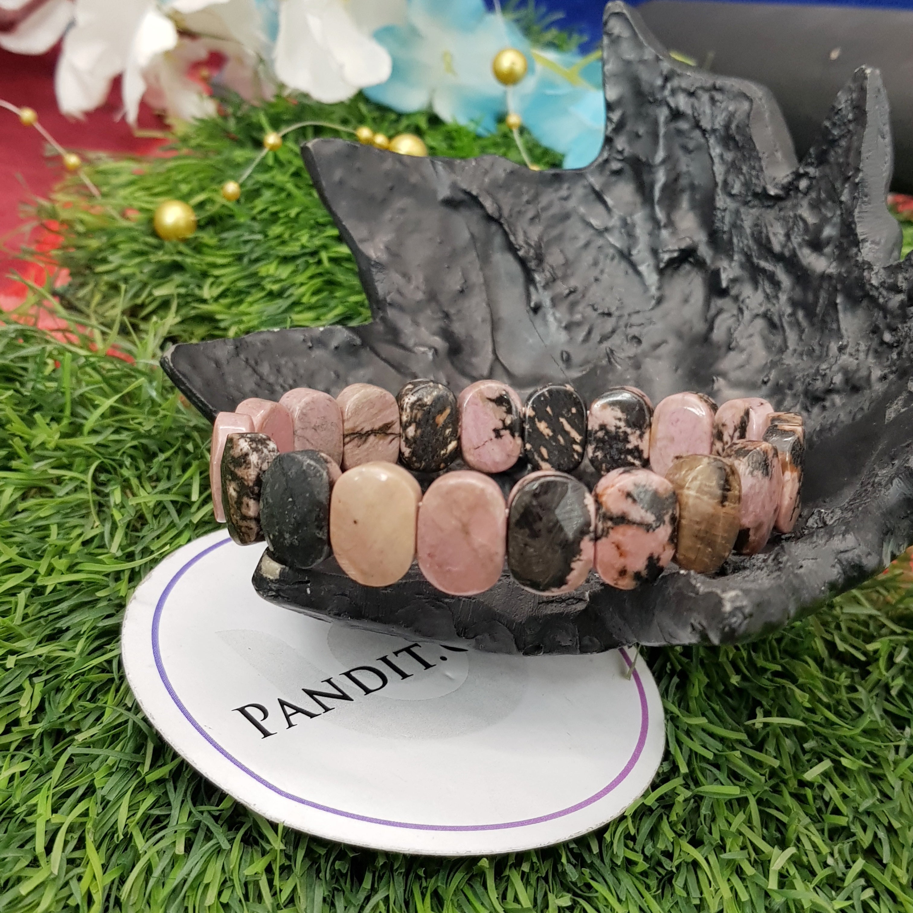 Rhodonite Crystal Oval Faceted Bracelet