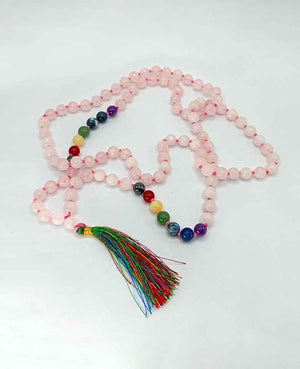 Rose Quartz 7 Chakra Mala