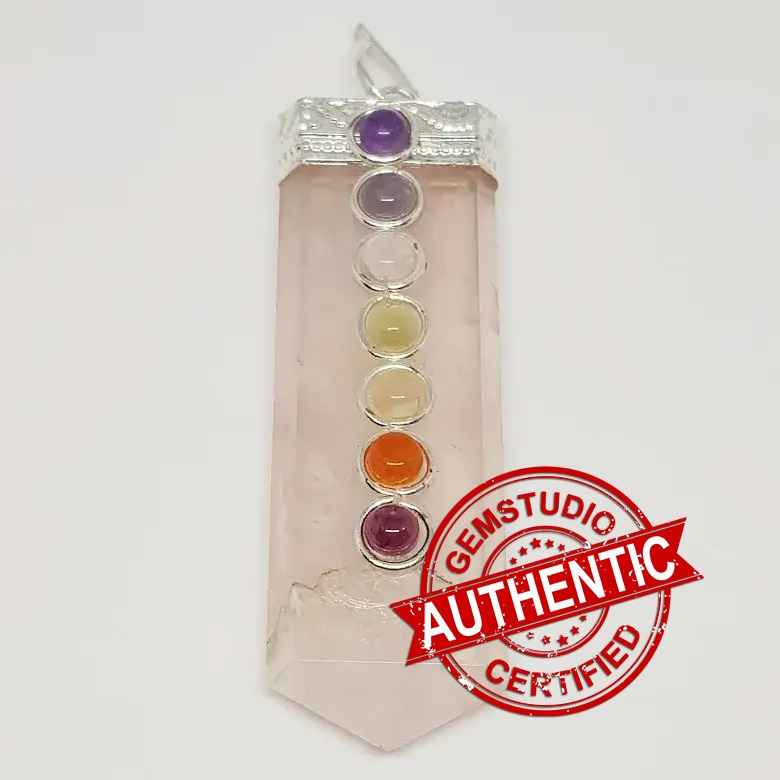 Rose Quartz 7 Chakra Pencil Pendant