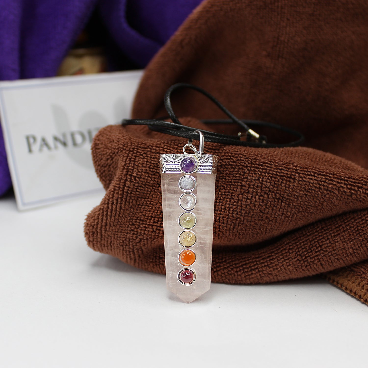 Rose Quartz 7 Chakra Pencil Pendant