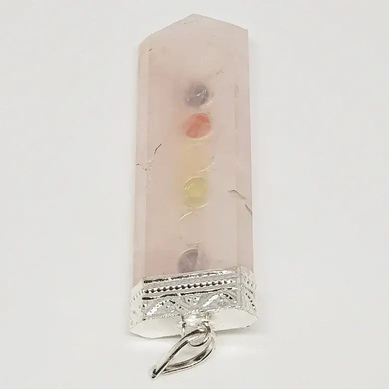 Rose Quartz 7 Chakra Pencil Pendant